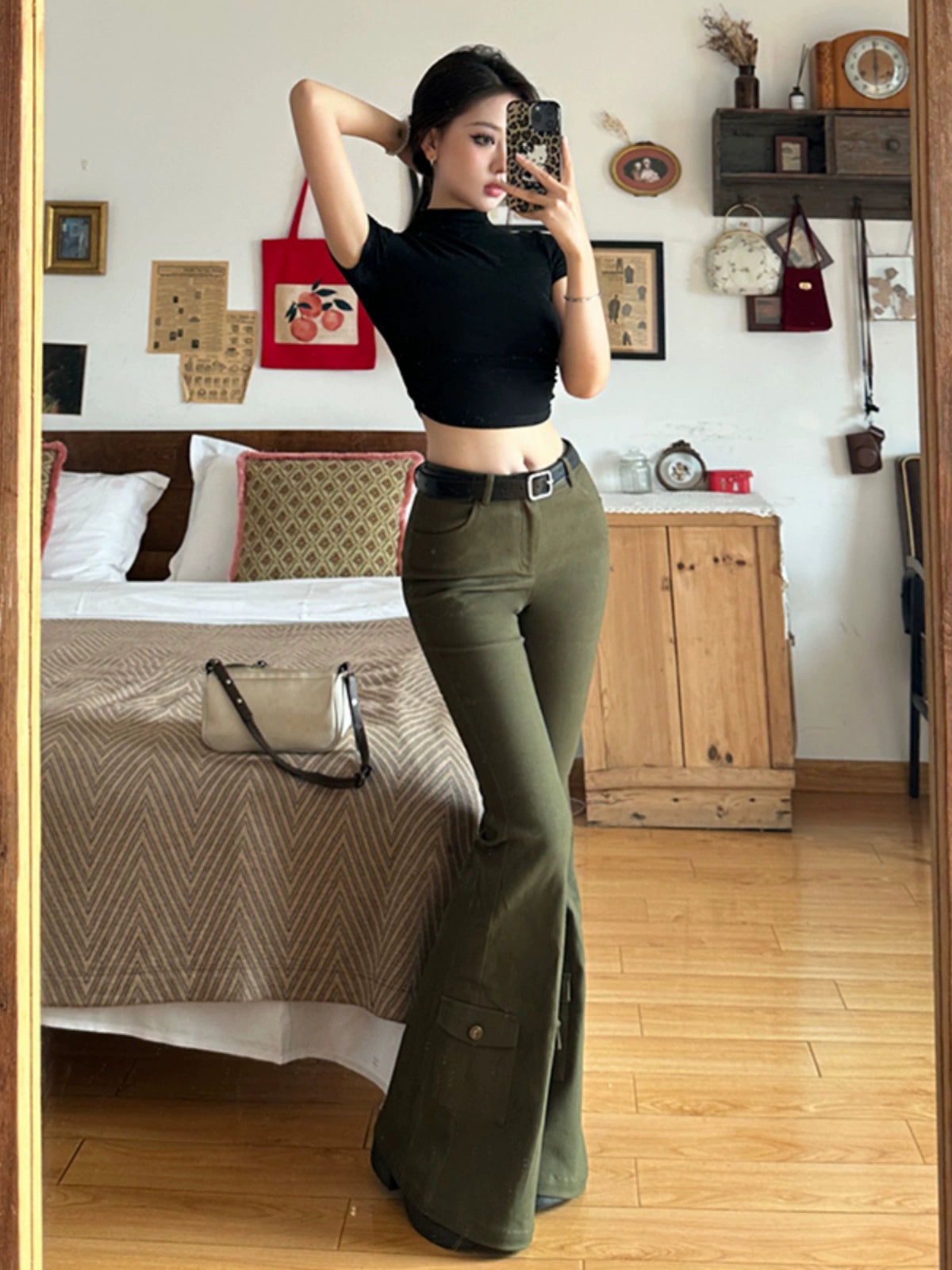 High Waist Flared Casual Cargo Pants