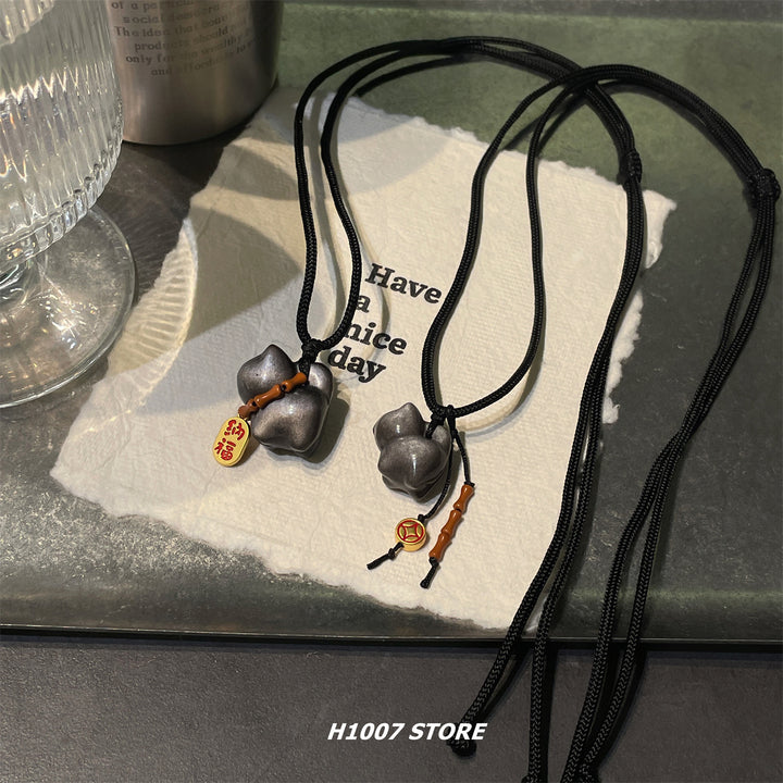 Handmade Silver Obsidian Kitten Necklace