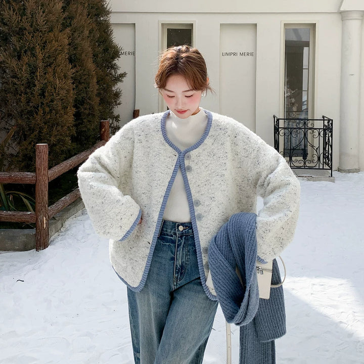 מעיל קצר מעורב צמר בסגנון קוריאני 