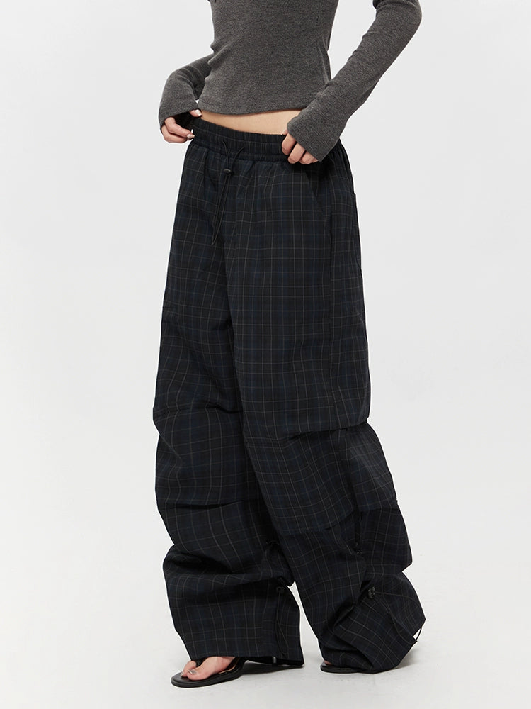 Plaid Wide-Leg Paratrooper Casual Pants