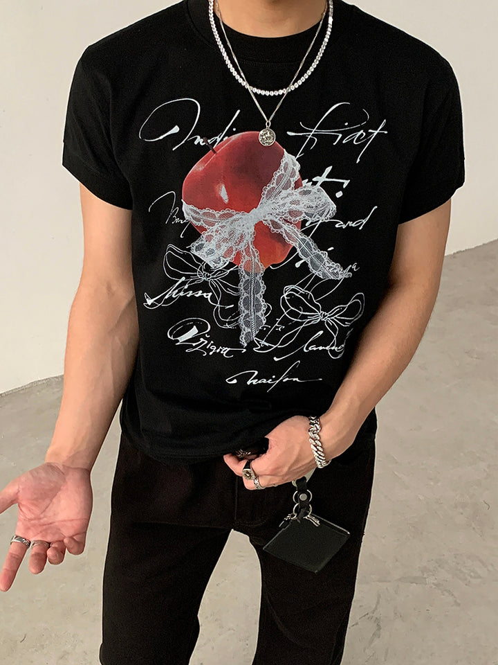 Lace Apple Graphic Short Sleeve T-Shirt