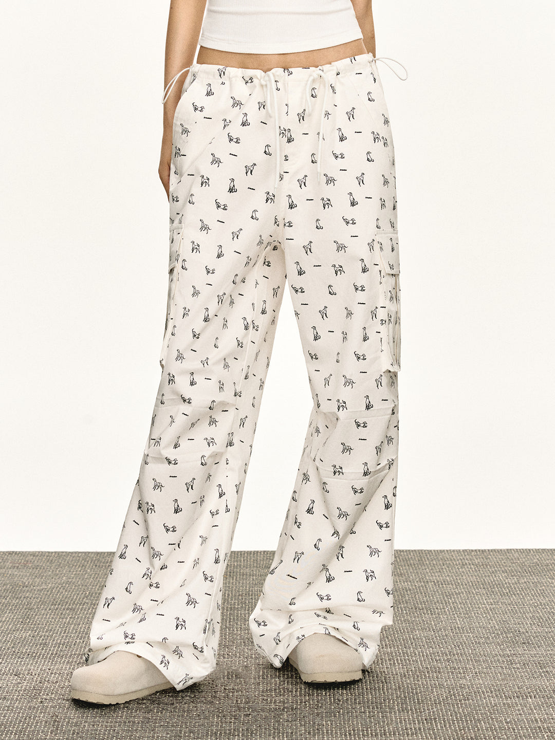 Retro Dog Print Casual Loose Pants