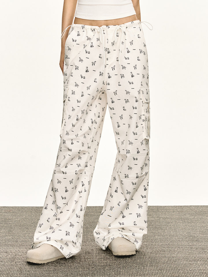 Retro Dog Print Casual Loose Pants