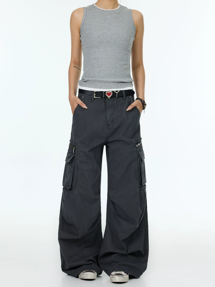 Pantalones casuales rectos de múltiples bolsillos acampanados 