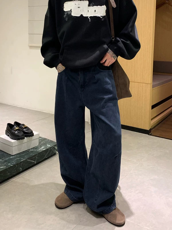 Retro gewaschene weit geschnittene Jeanshose 