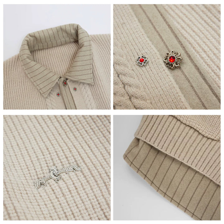 Faux Two-Piece Striped Knit Cardigan