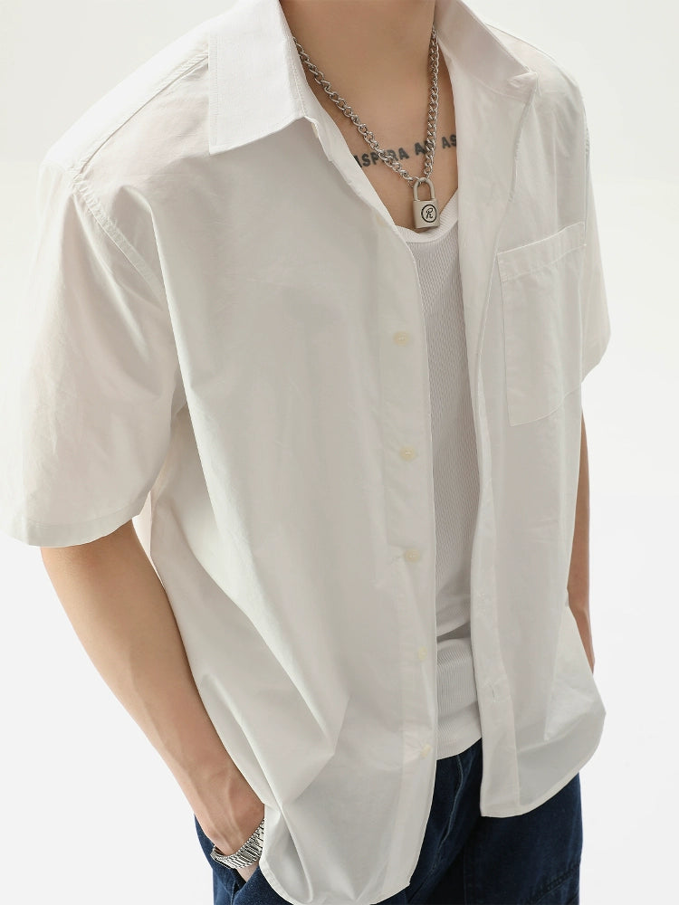 Short Sleeve Loose Button-Up Shirt