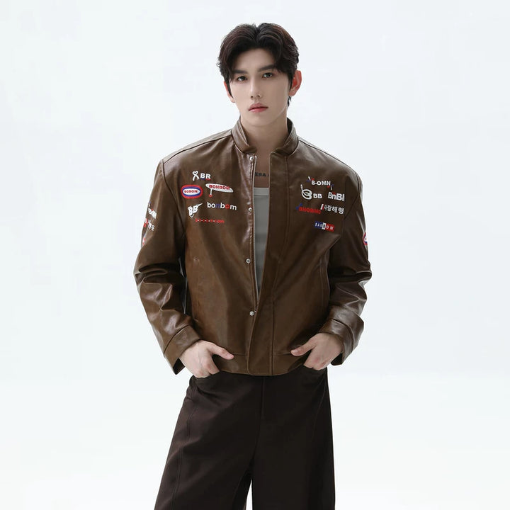 Stand-Collar Leather Motorcycle Jacket