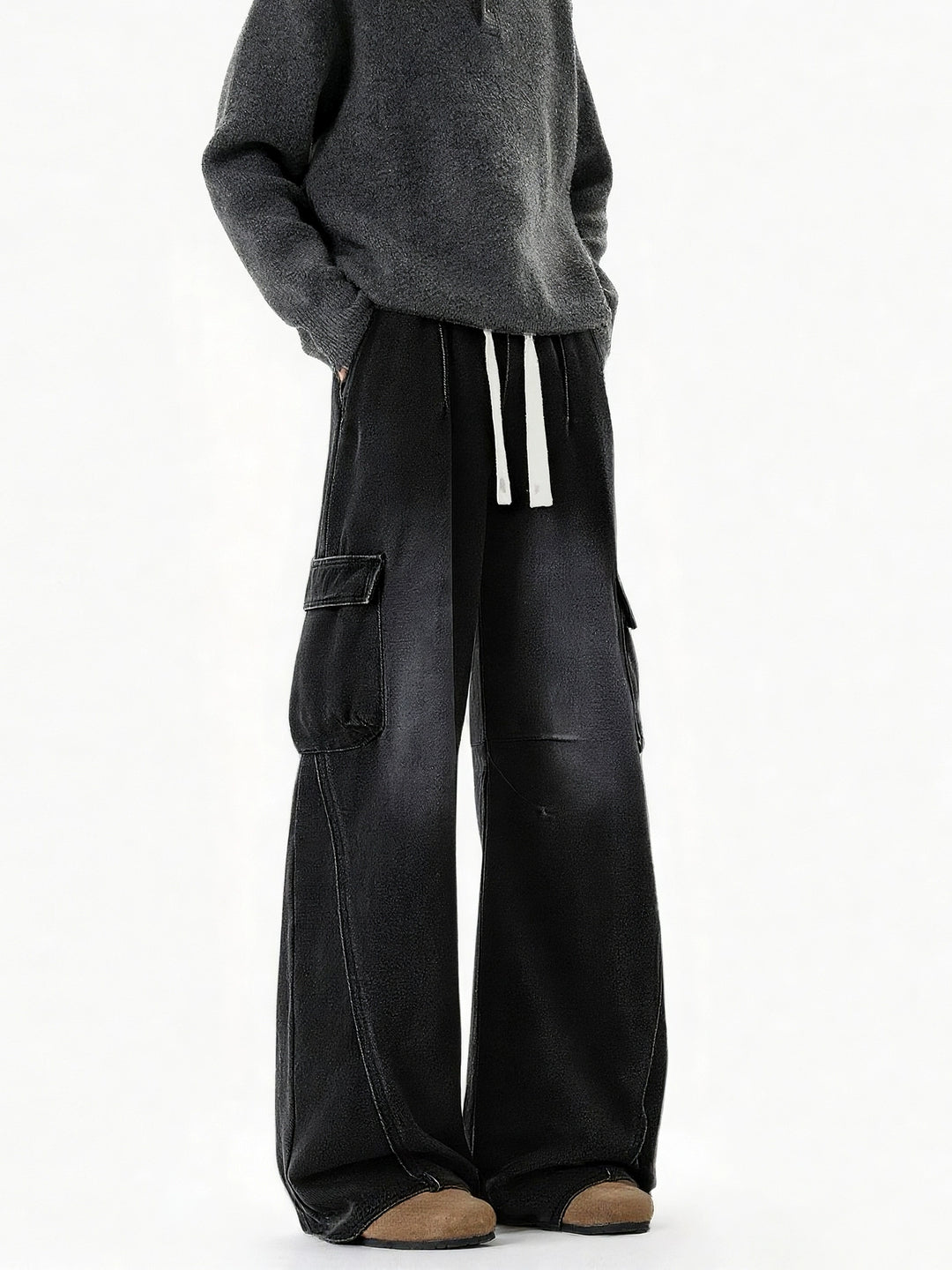 Jeans a gamba larga dritta strappati 