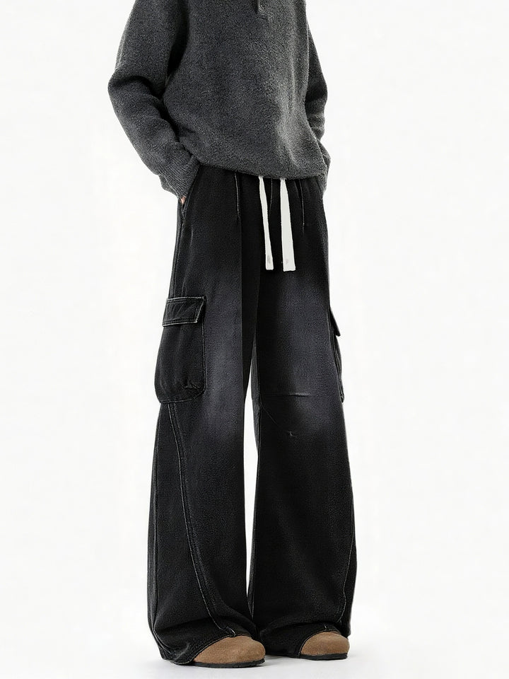 Jeans a gamba larga dritta strappati 
