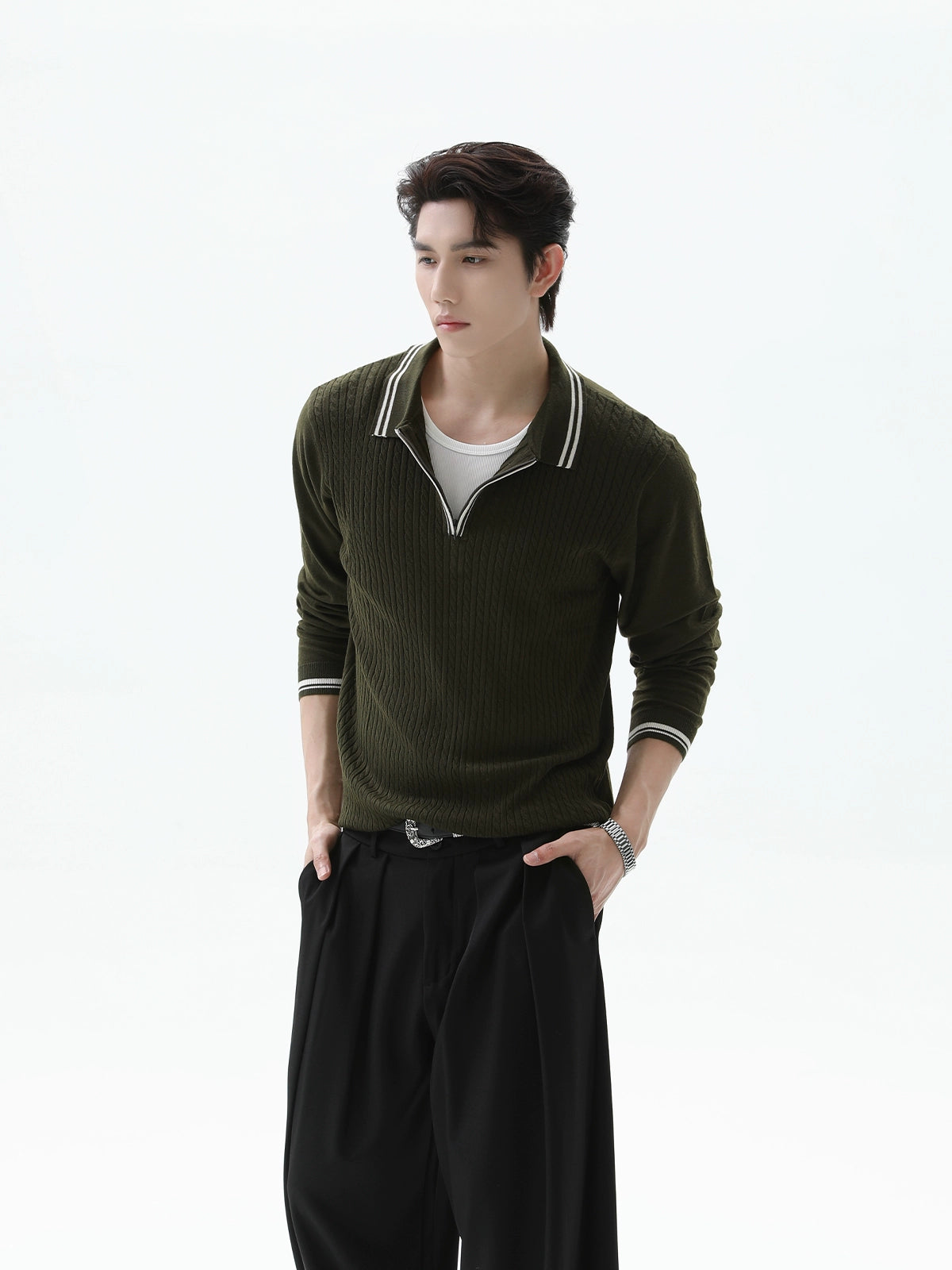 Knitted Half-Zip Polo Pullover