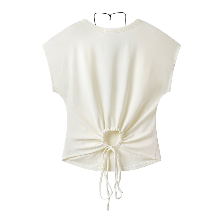 Pleated Short Sleeve With Pendant Top