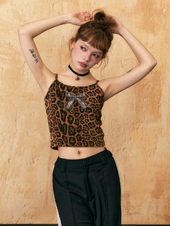Leopardenmuster-Camisole mit Schleife 