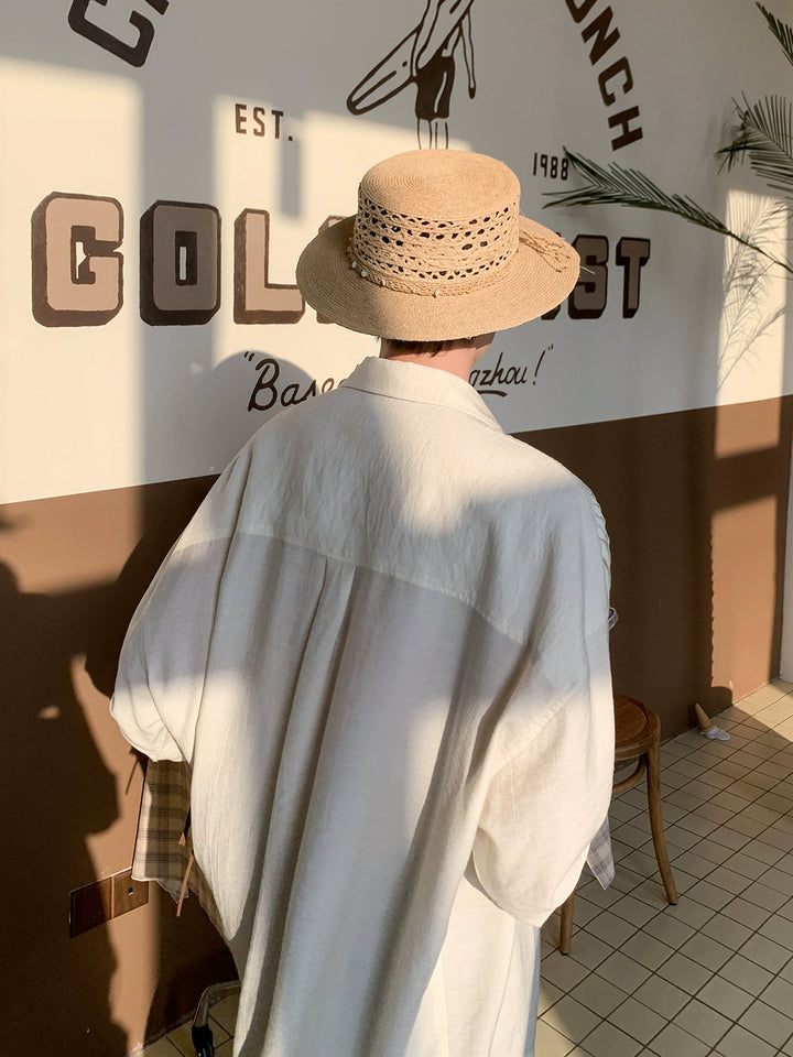 Chemise à col cubain en coton de chanvre avec double poche 