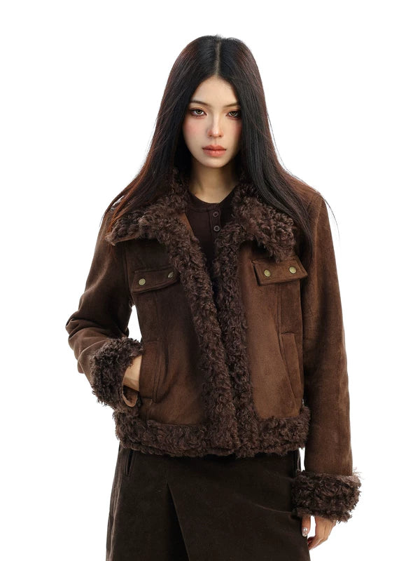 Suede Lambswool Padded Winter Jacket