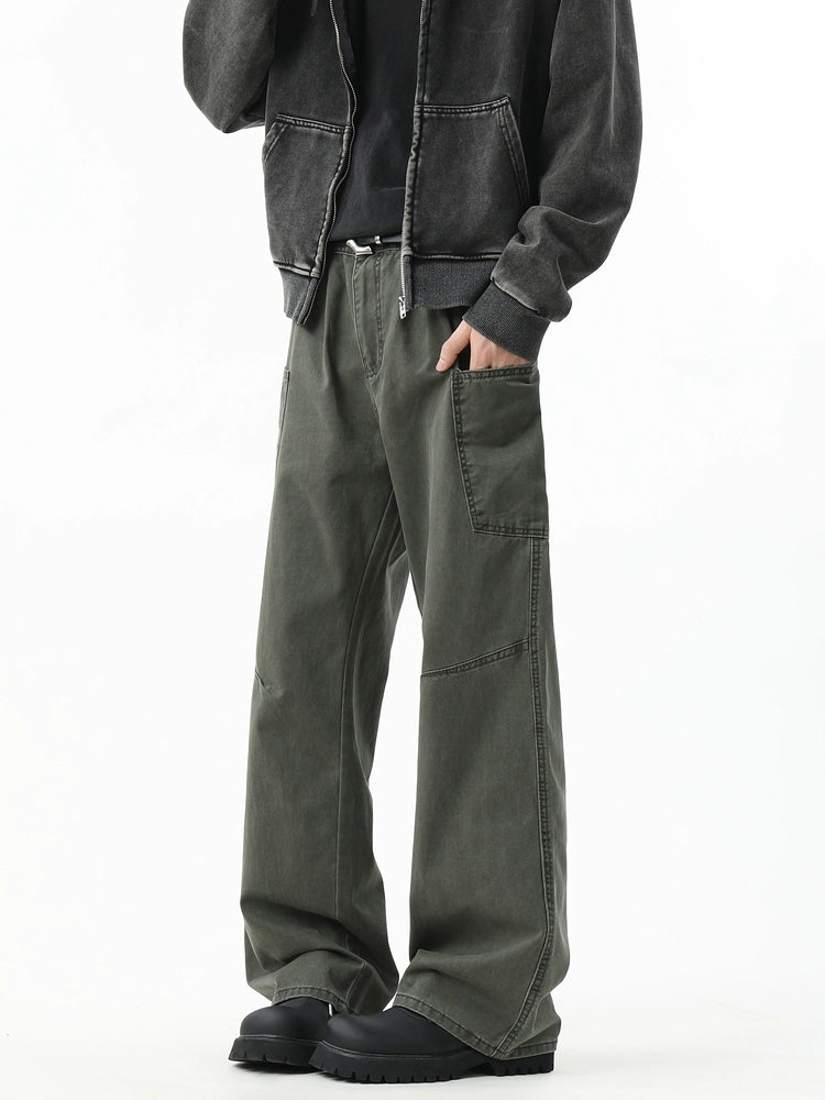 Wide-Leg Workwear Stitching Pants