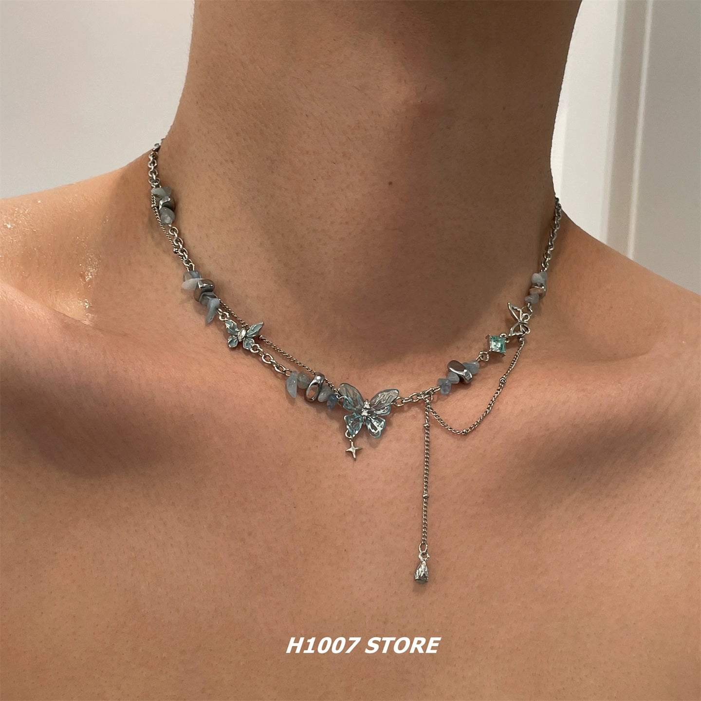 Butterfly Beaded Pendant Necklace