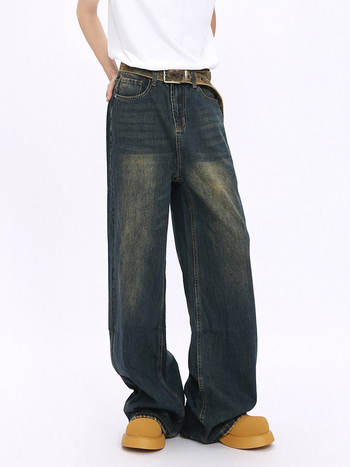 Weite, ausgefranste Mid-Waist-Jeans 