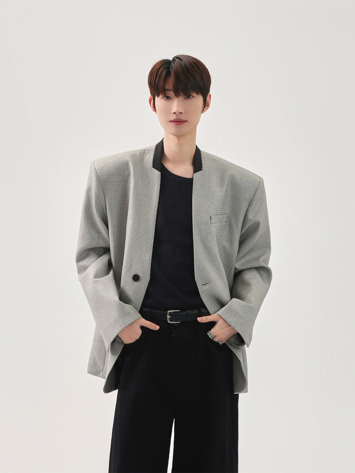 Damat Yaka Yastıklı Omuzlu Houndstooth Takım 