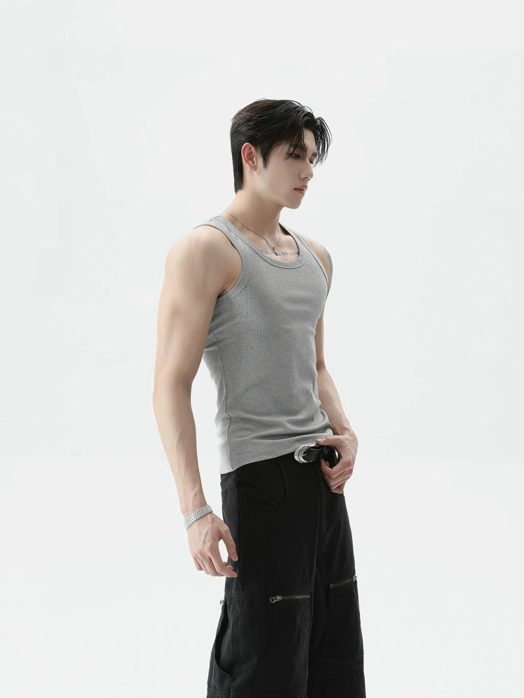 슬림 핏 민소매 리브드 스포츠 조끼 