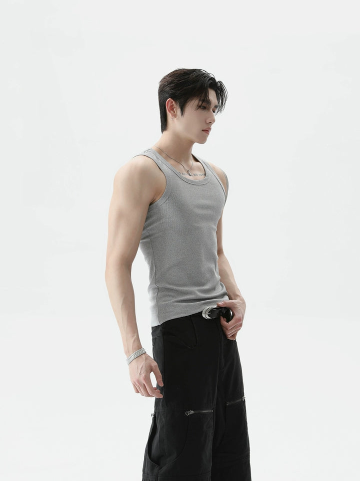 슬림 핏 민소매 리브드 스포츠 조끼 