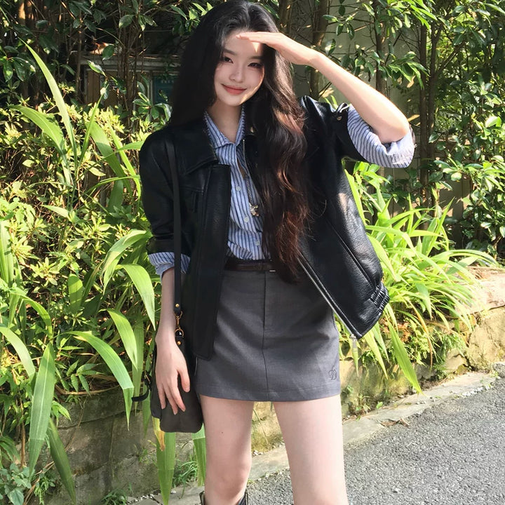 Collared Leather Motorcycle Jacket