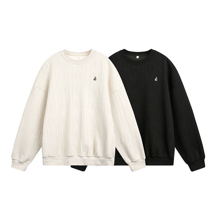 Sweatshirt en coton brodé texturé à col ras du cou 