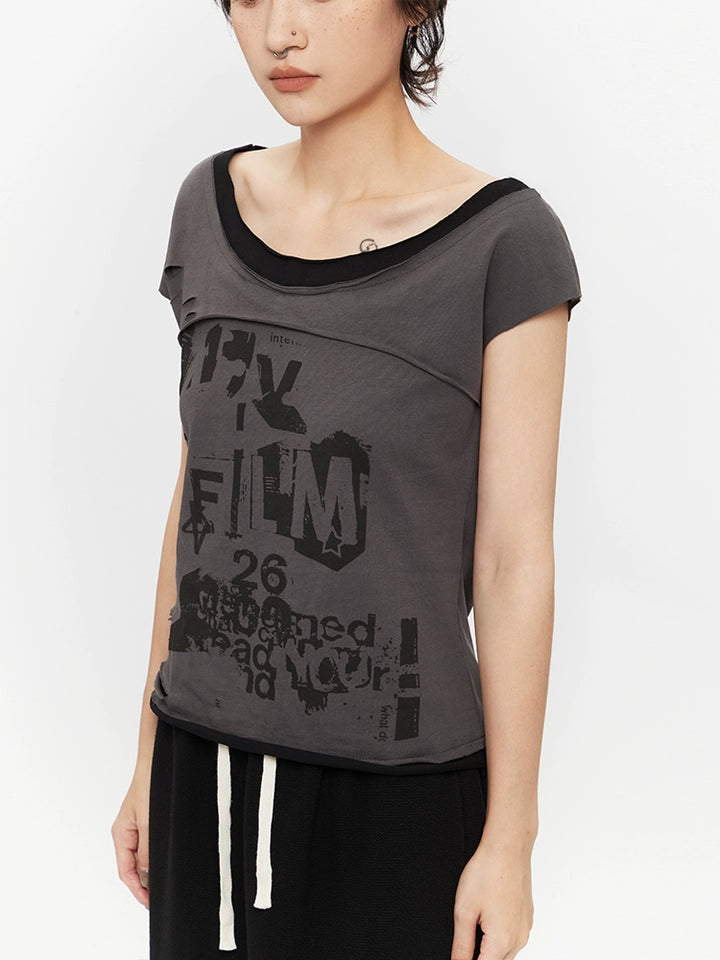 Ripped Retro Print Slim Fit Turtleneck