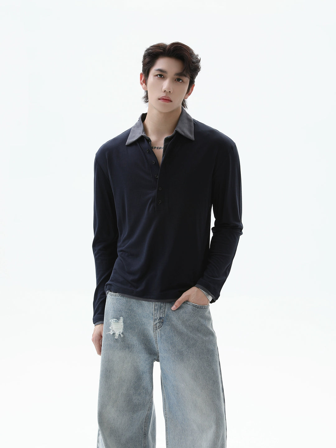 Henley Collar Long Sleeve Pullover
