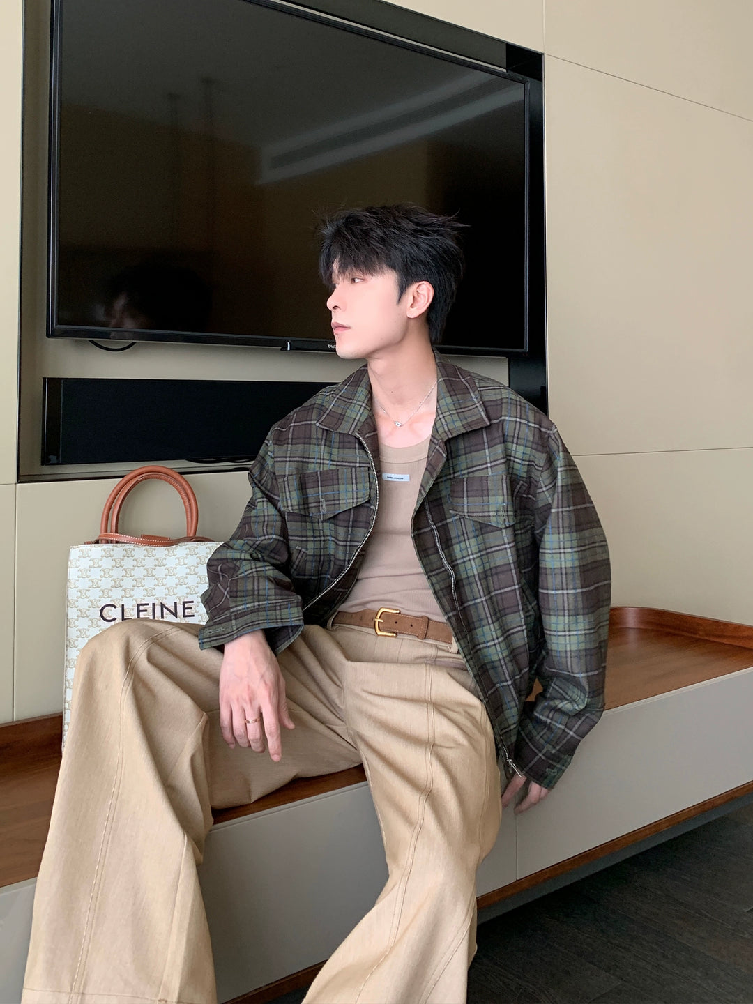 Plaid Loose Lapel Vintage Flight Jacket