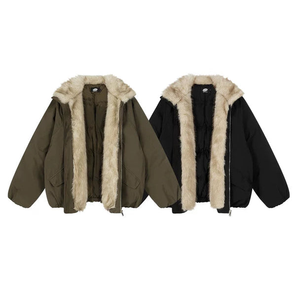 Veste d'hiver à capuche avec bordure en fausse fourrure 