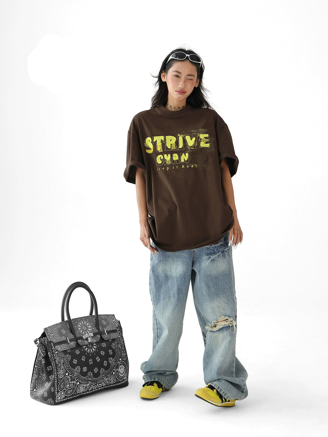 Letter Embroidery Oversized Short Sleeve T-shirt
