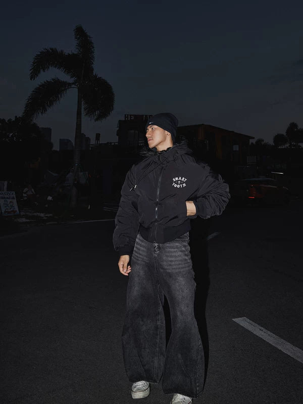 جاكيت قطن بغطاء رأس Retro مع ياقة فرو 