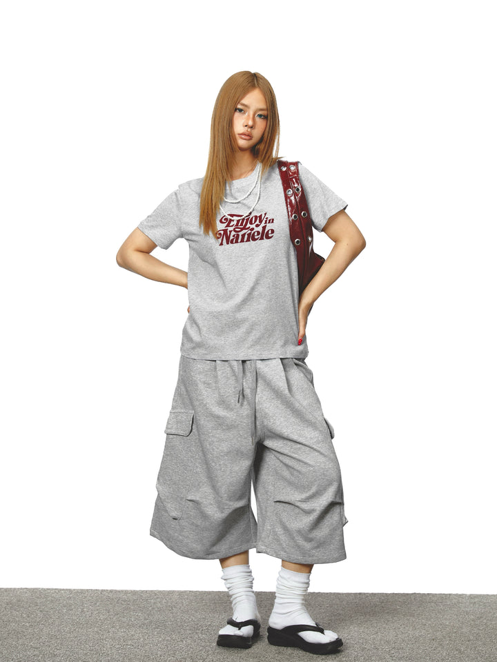 Wide-Leg Cropped Drawstring Cargo Pants