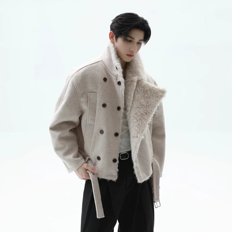 Fur Collar Double-Breasted Wool Coat