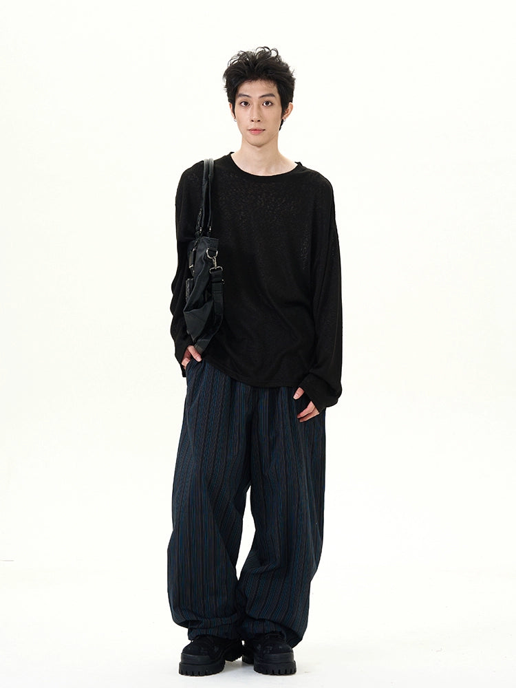 Pantalones casuales de pierna ancha a rayas retro 