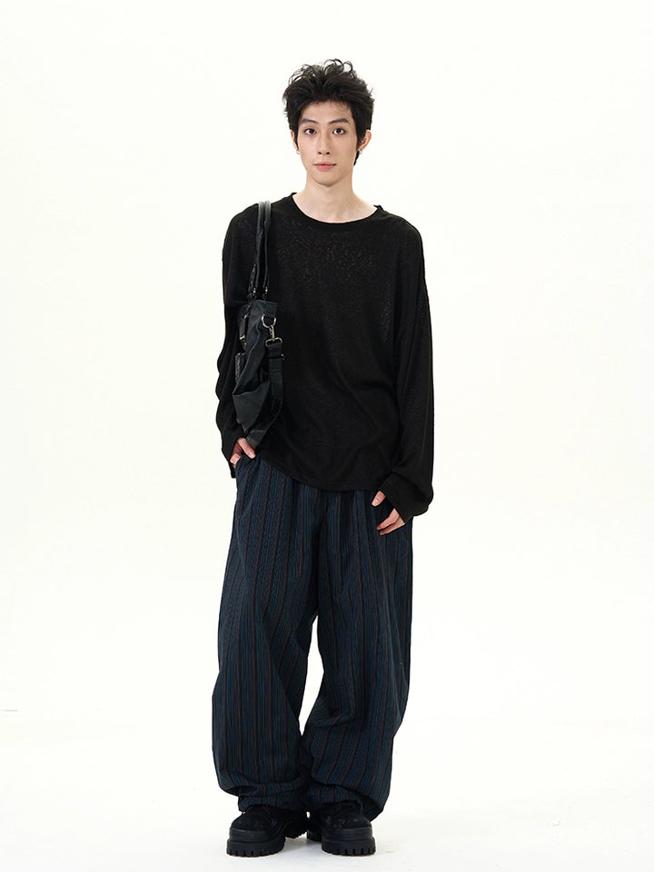 Pantalones casuales de pierna ancha a rayas retro 