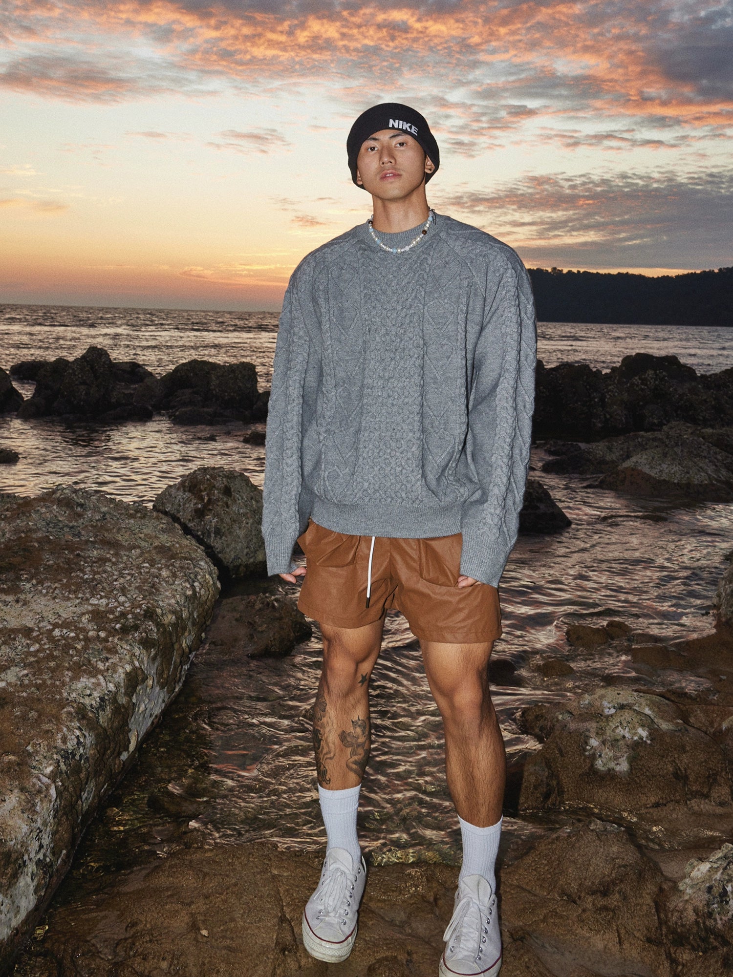 Retro Kablo Örgü Rahat Kesim Kazak 