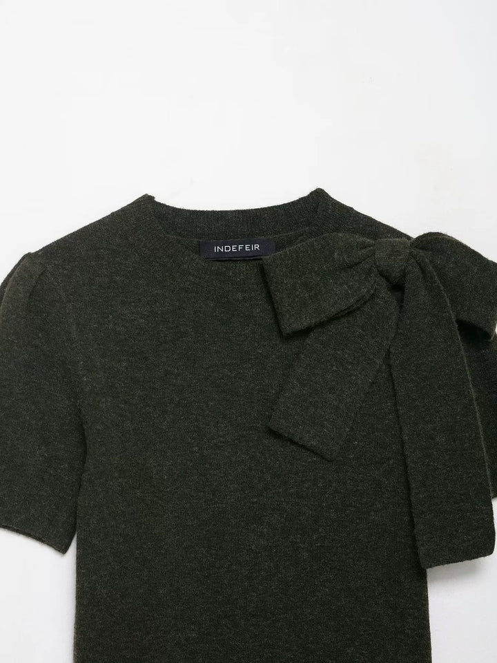 Haut en tricot à accent nœud à manches courtes 