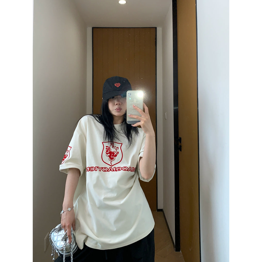 Cotton Oversized Flocking Print Turtleneck