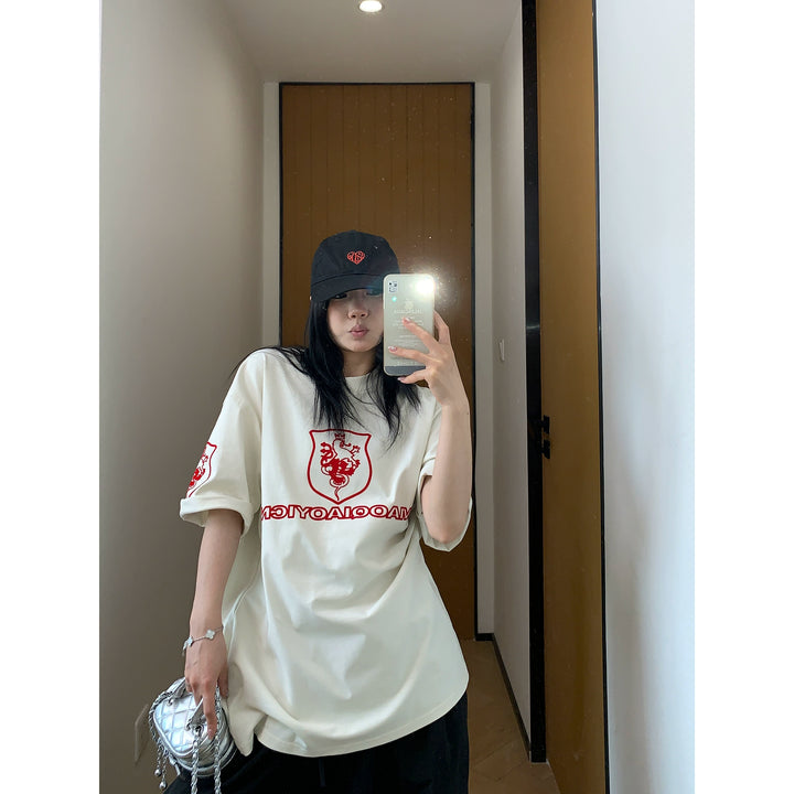 Cotton Oversized Flocking Print Turtleneck