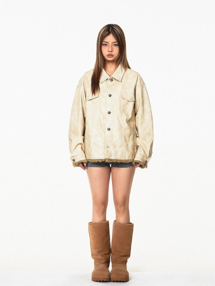 Washed Leather Workwear Jacket Coat