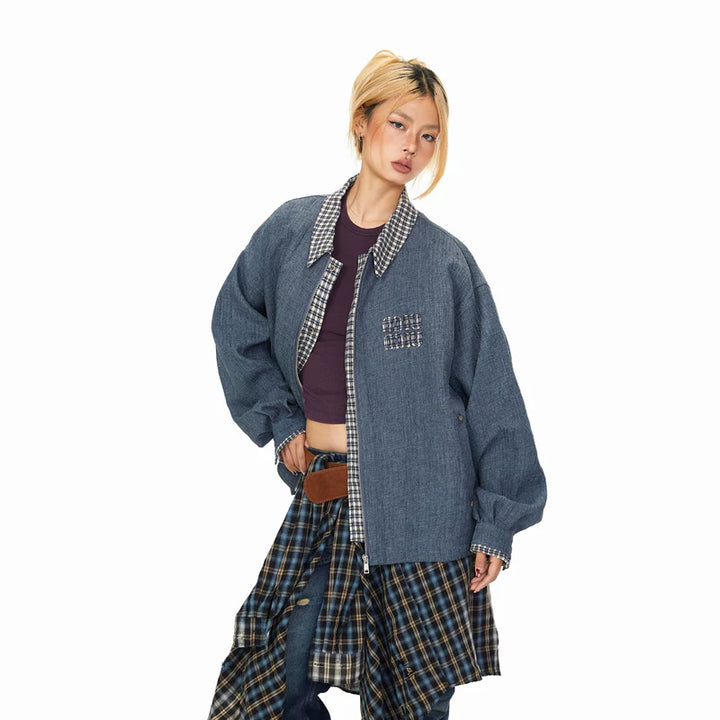 Plaid Patchwork Collared Jacket