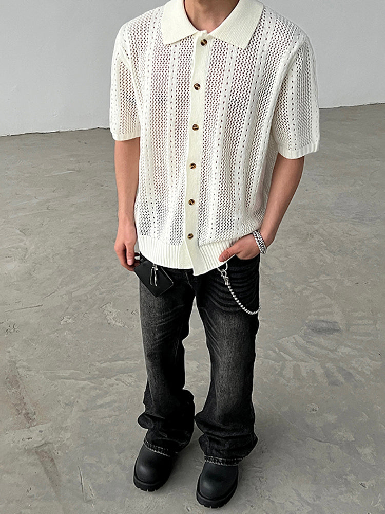 Knitted Short-Sleeve Lapel Polo Shirt