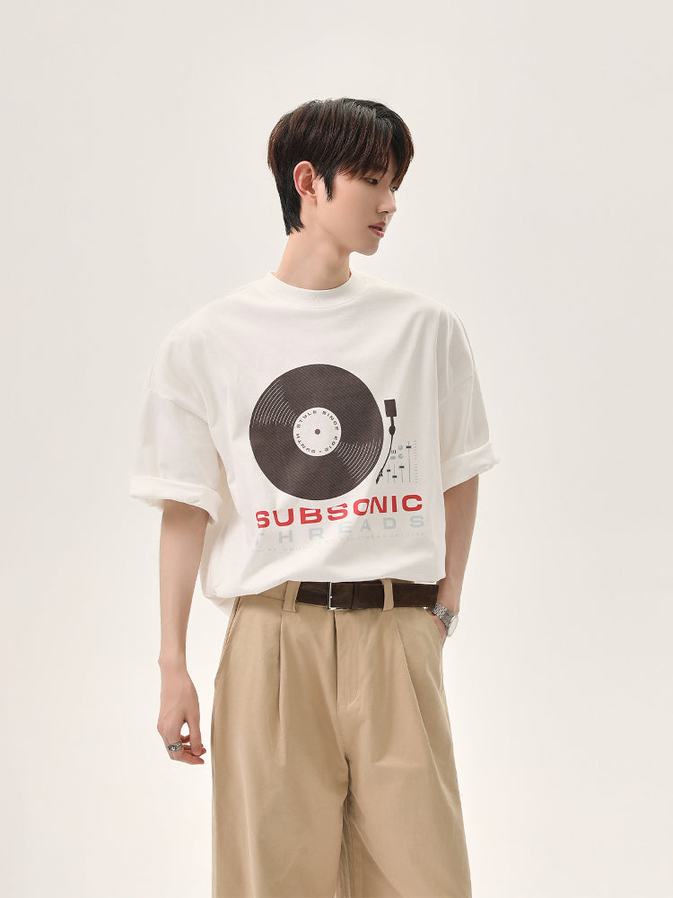 Music Record Print T-shirt