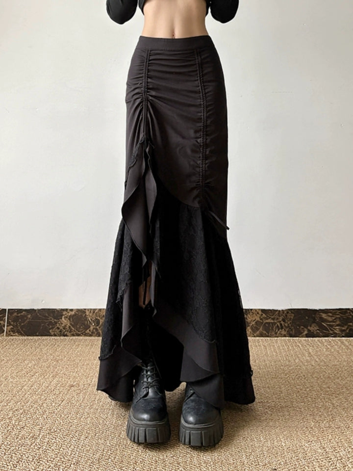 Lace Ruffle High Waist Fishtail Skirt