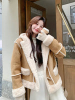 Suede Lamb Wool Hooded Fur Coat