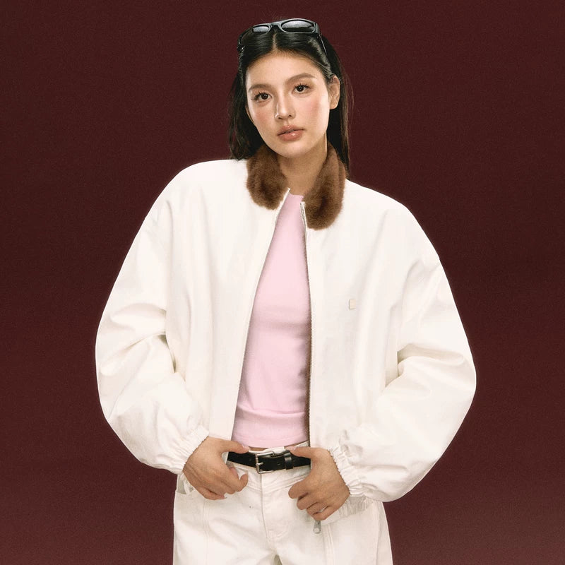 Faux Fur Trim Short Zip Jacket