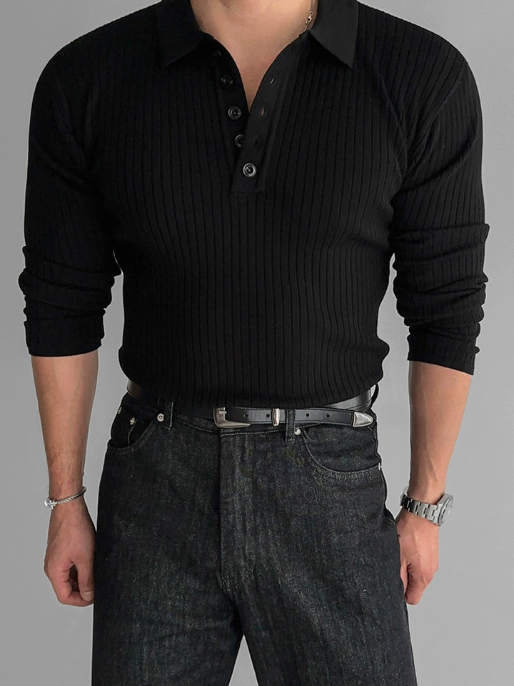 Maglione a maglia a coste slim con colletto 