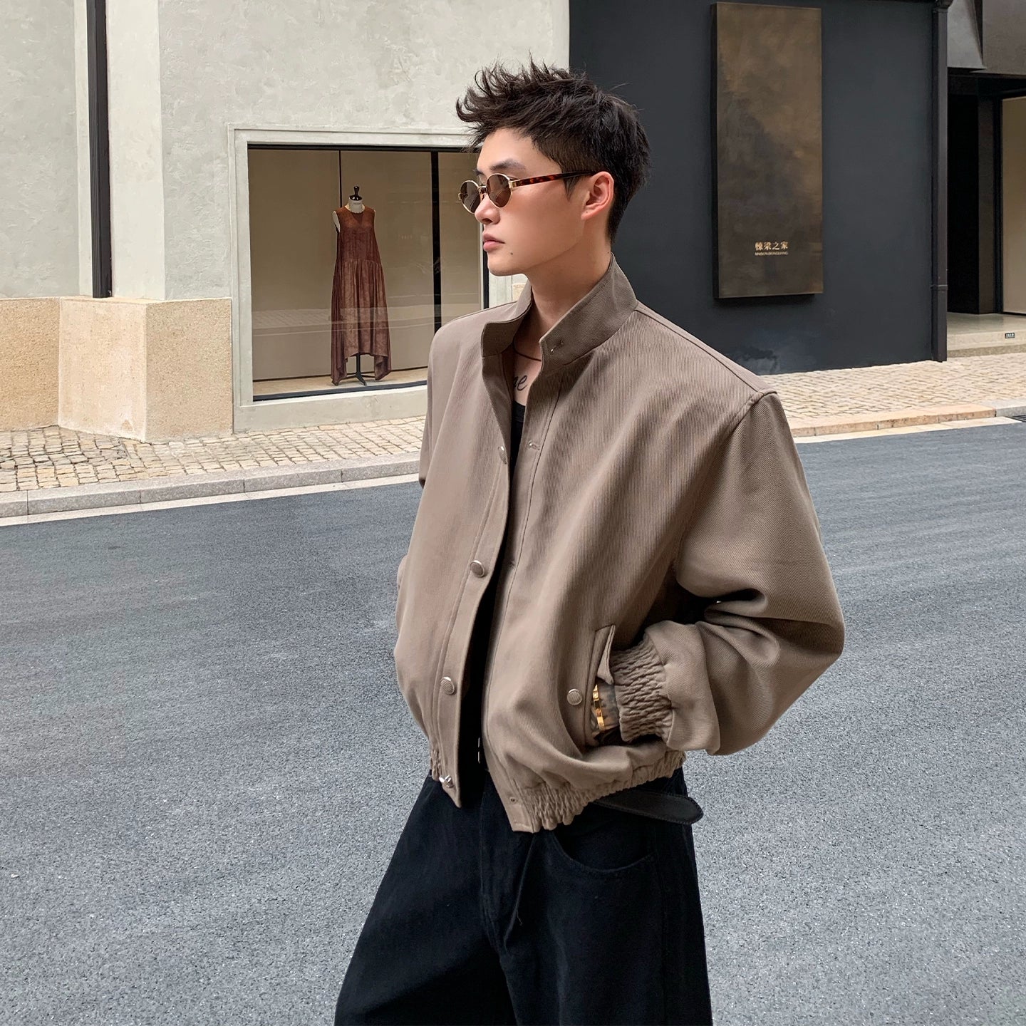 Lyocell Padded Stand Collar Twill Jacket